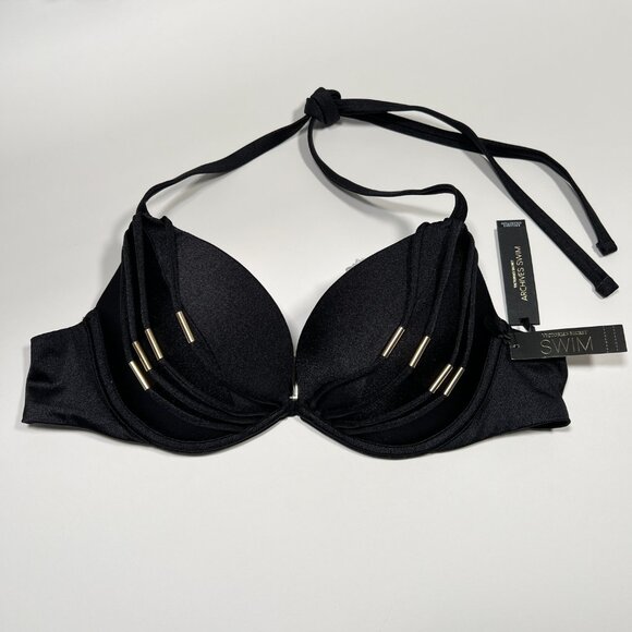 Victoria Secret 36D Push Up Bikini Top Banded Strappy Adds 1 Cup Size Black - Picture 2 of 11